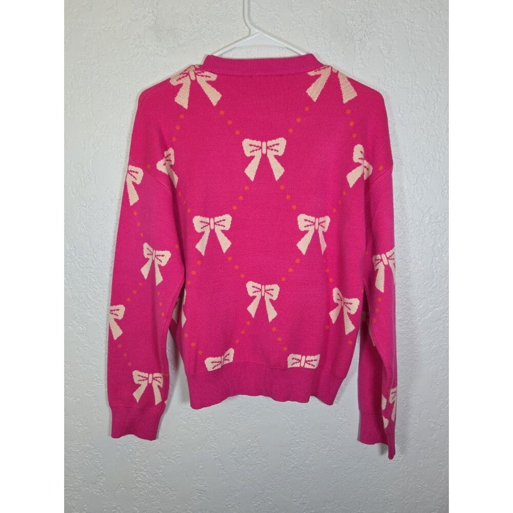 THML Pink Cream Bow Sweater with Bows Size Medium Super Soft - Picture 4 of 5